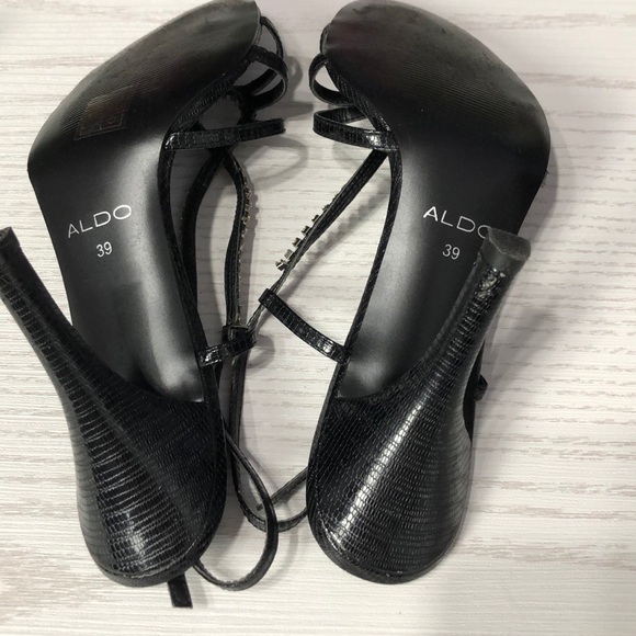 Aldo Black & Rhinestone Strappy Heels - Picture 5 of 8